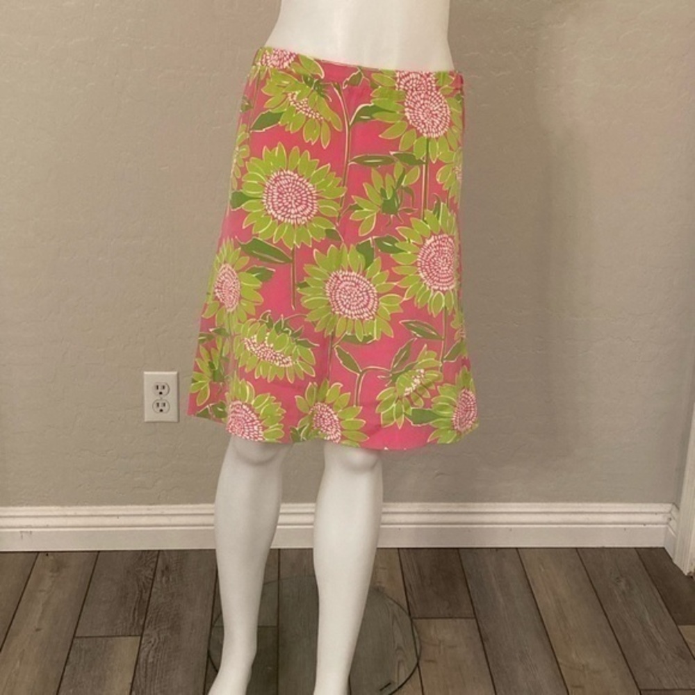 Lilly Pulitzer Pink and Green Sunflower Silk Blend Skirt Size 4